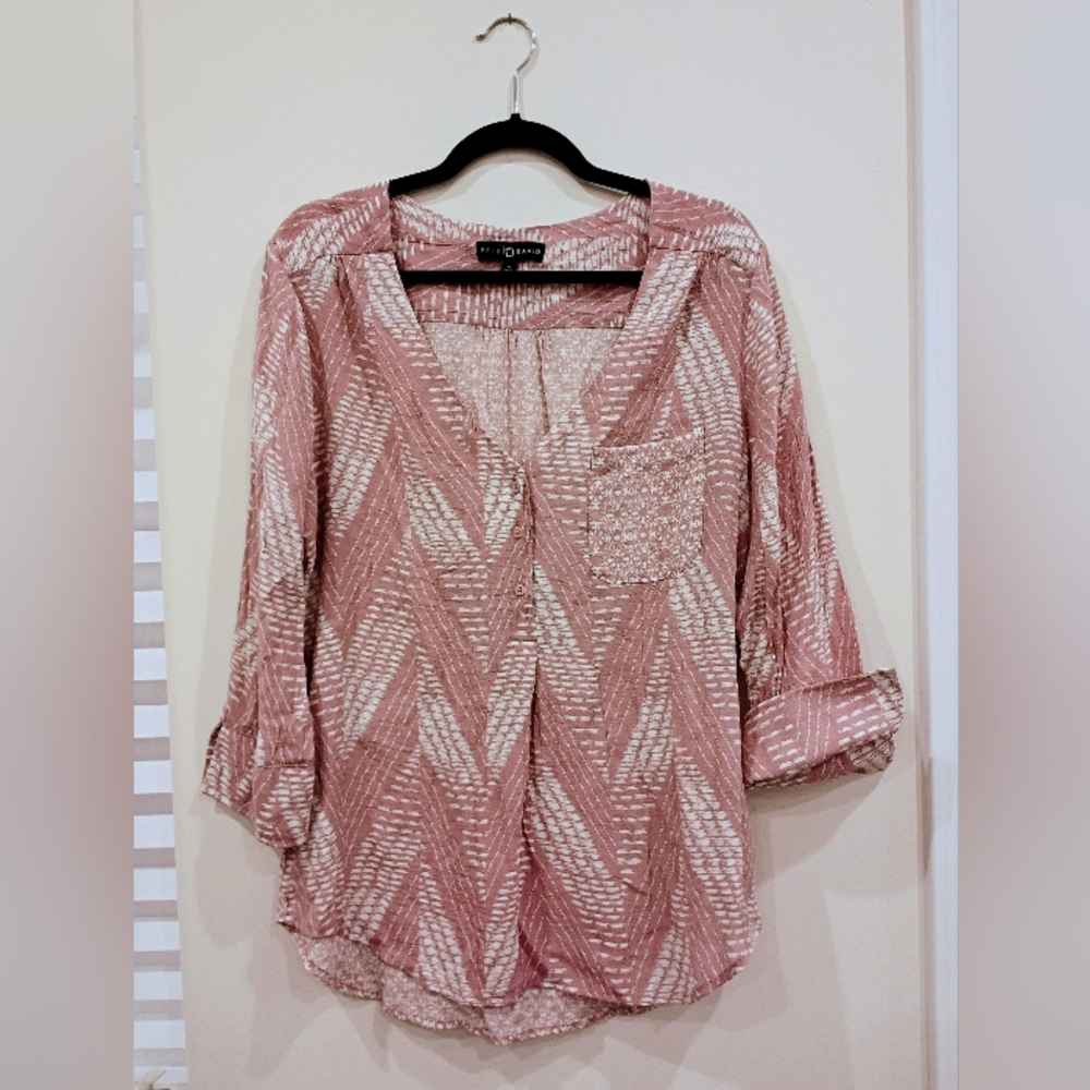 Fred David Women's Dusty Rose And White High-Low Blouse (S)